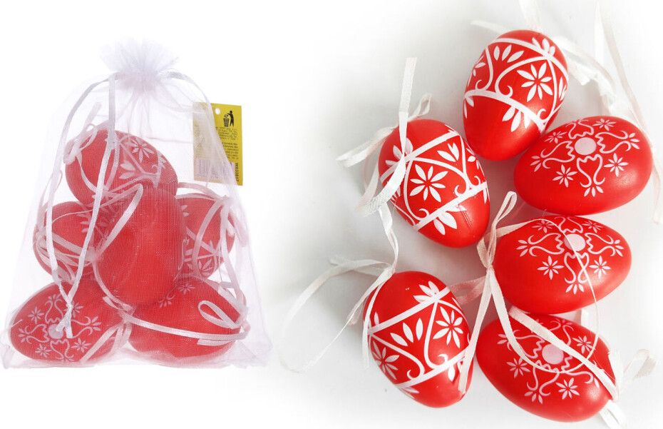 Vajíčko dekorační plastové červené 6 cm, 6ks v organza sáčku - main (0)